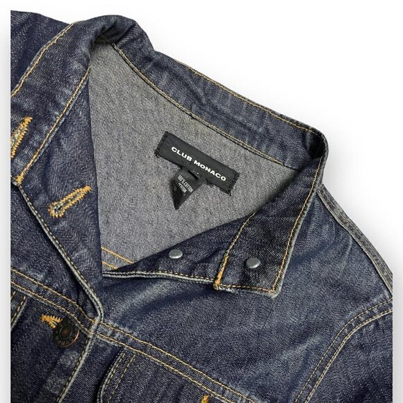 Club Monaco Luxury Designer Collarless Cropped Denim Jean Jacket - Womens S - Picture 2 of 4